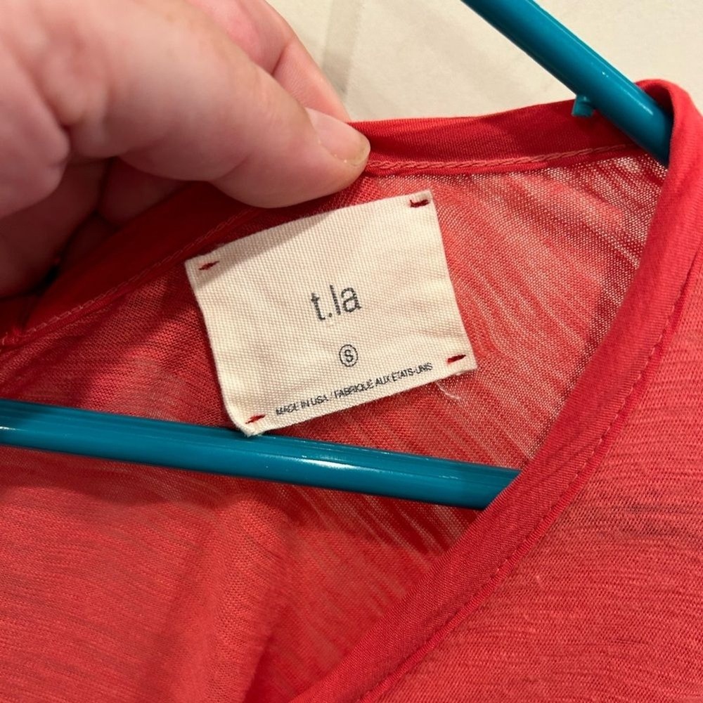 t.la Anthropologie Womens Lace Up Back Pocket Tee Coral Pink Slub Knit Small - Picture 4 of 6